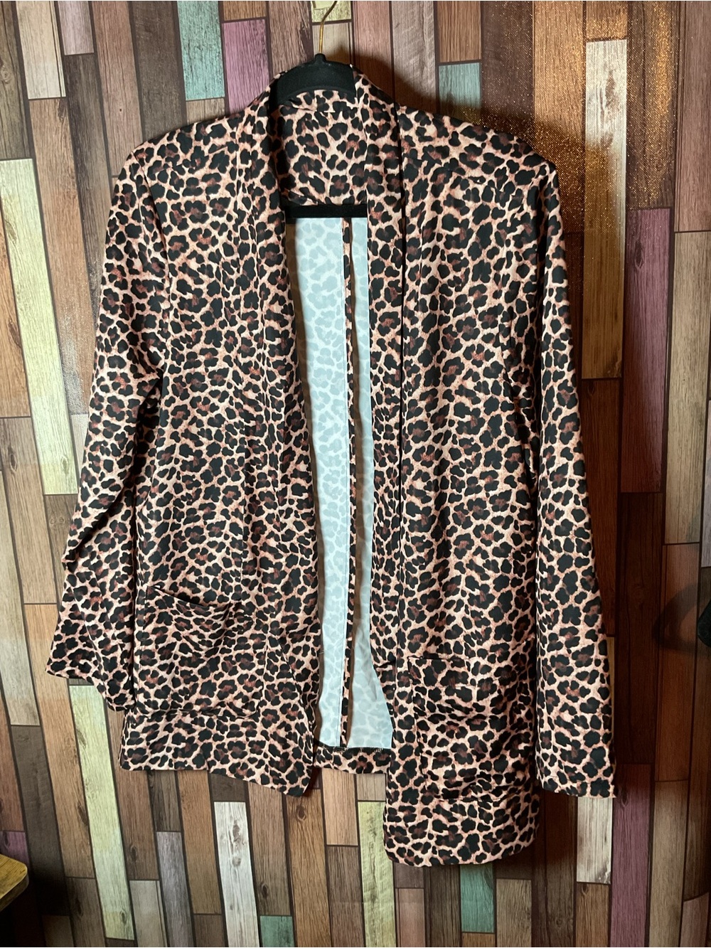 Turquoise Haven Leopard Print Open Front Blazer Size Medium NWT